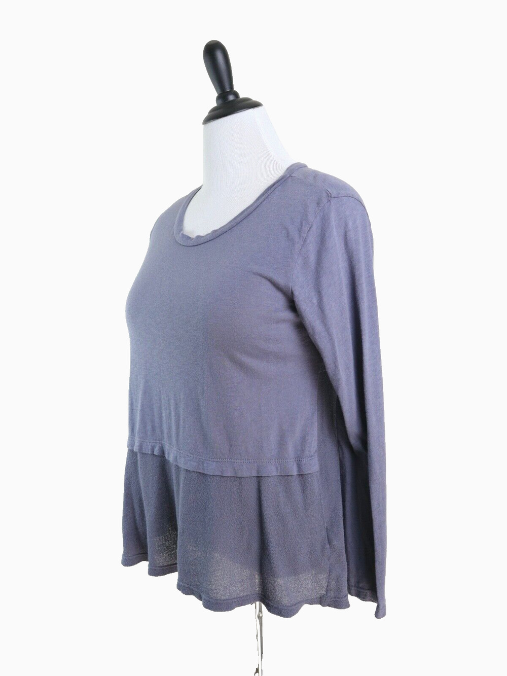 Michael Stars OS Split Back Tee Long Sleeve Round Neck Lilac Gray
